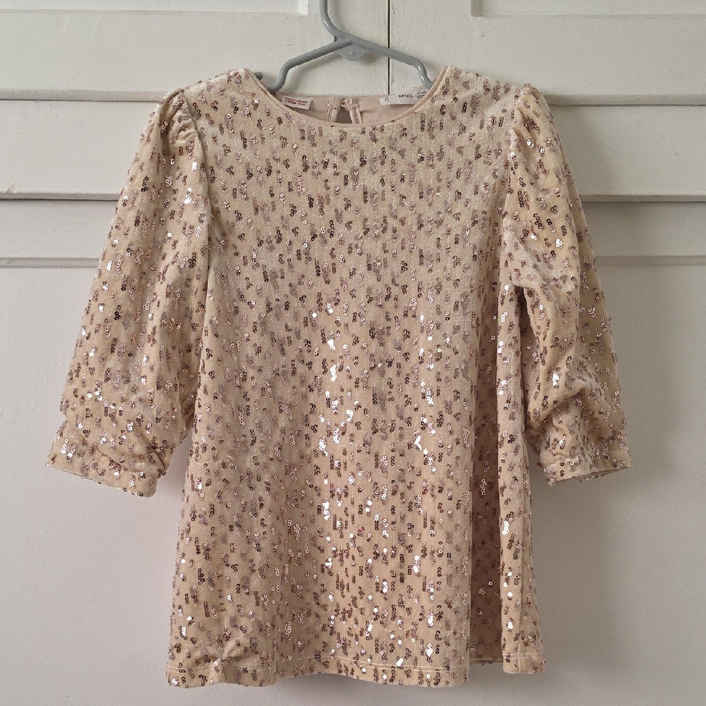 Mango Kid's Beige Sequin Velvet Dresd